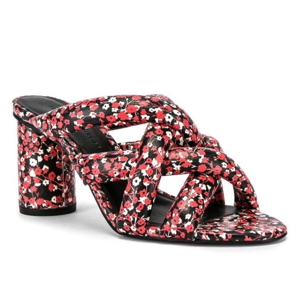 Rebecca Minkoff Amandine Heel in Red Floral Print‎ Chunky Heel Slip-on Size 9